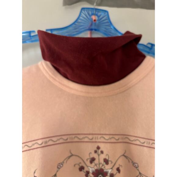 Vintage Baby Pink Floral Crewneck Sweater with Turtleneck Medium - Picture 2 of 6